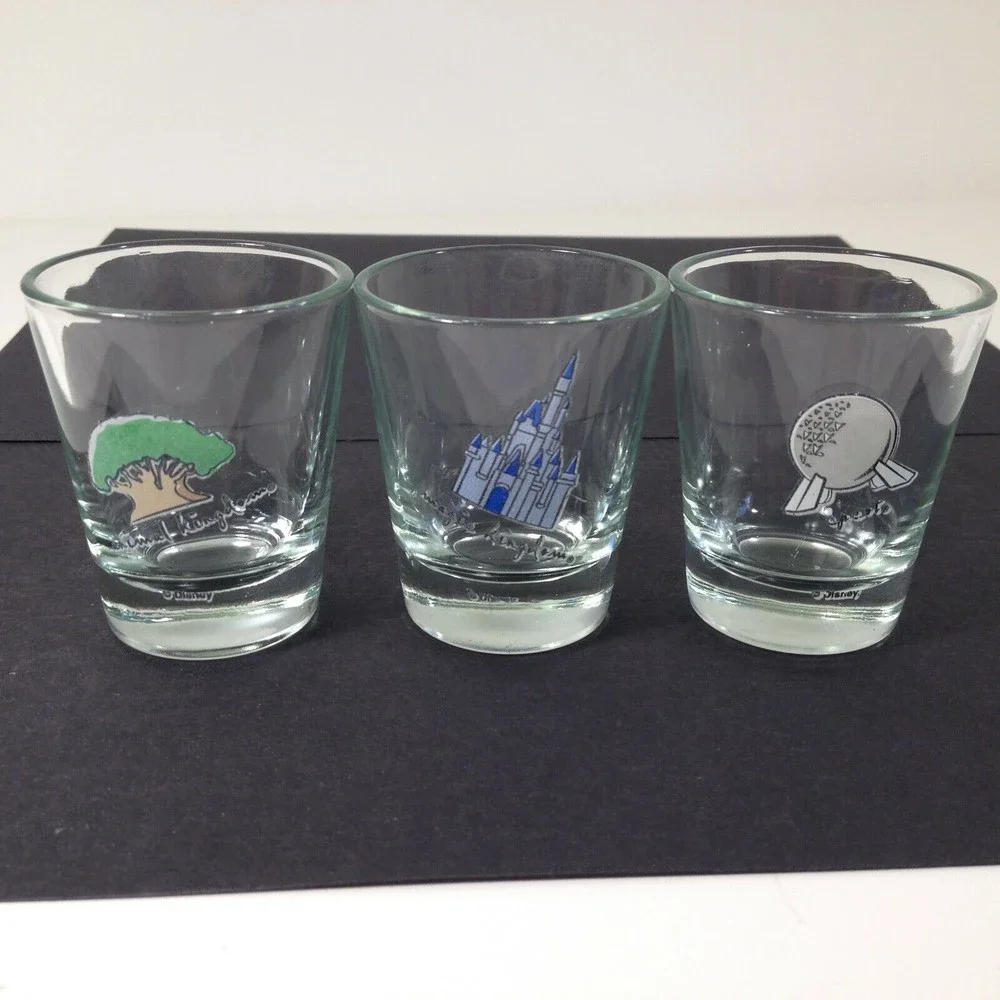3 Disney World Magic Kingdon Animal Kingdom Epcot Souvenir Shot Glass Set of 3